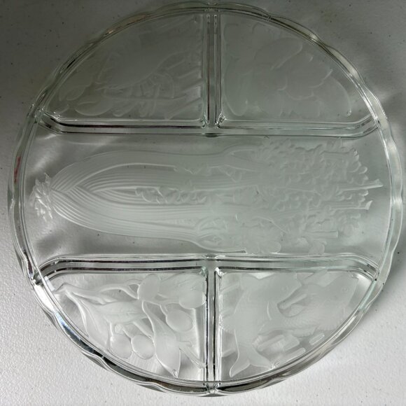 Vintage Indiana Glass Etched Frosted 5 Section Divided Serving Plate 10.25" - Picture 7 of 8